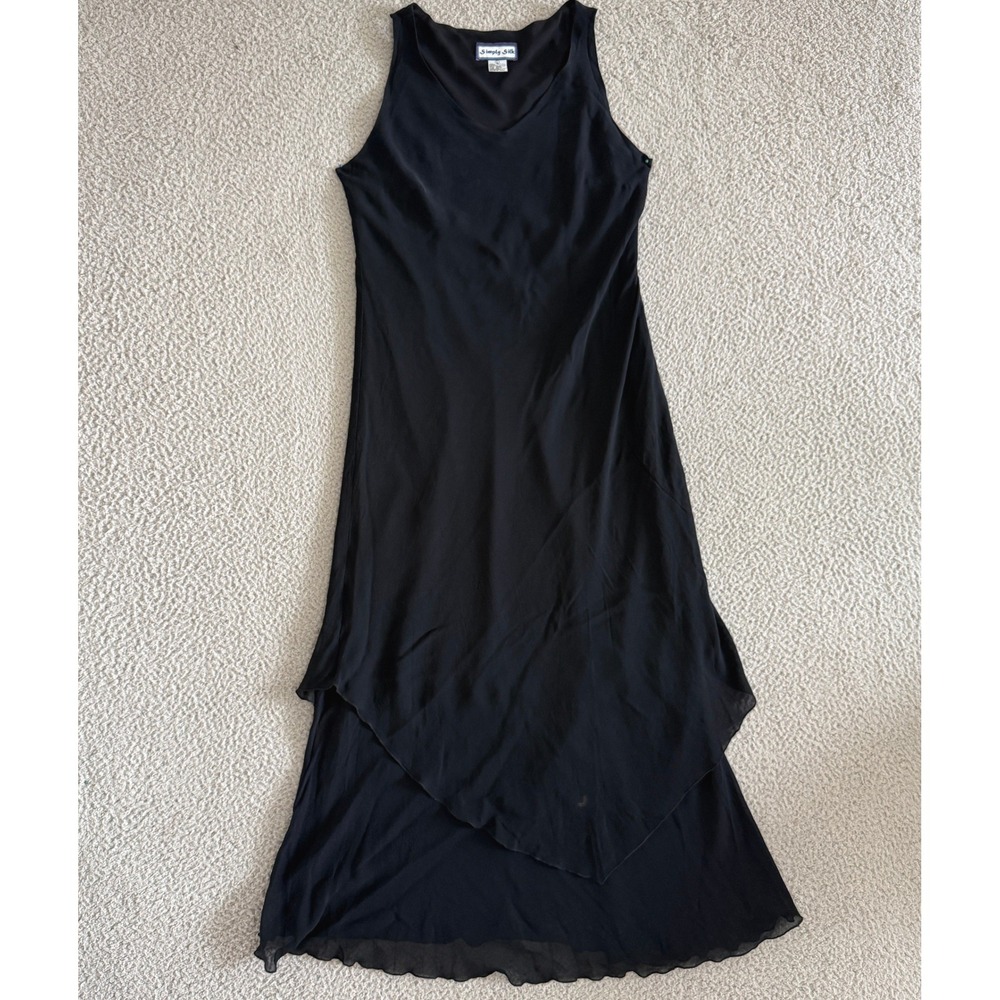 Simply Silk Vintage 90s Black Asymmetrical Tiered Silk Maxi Dress Large 90s Goth